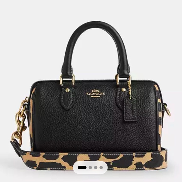 New Coach Black Mini Rowan Crossbody Bag With Leopard Print - Picture 1 of 5